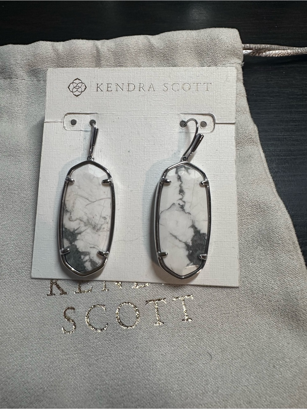 EUC Kendra Scott Silver Faceted Elle in White Howlite